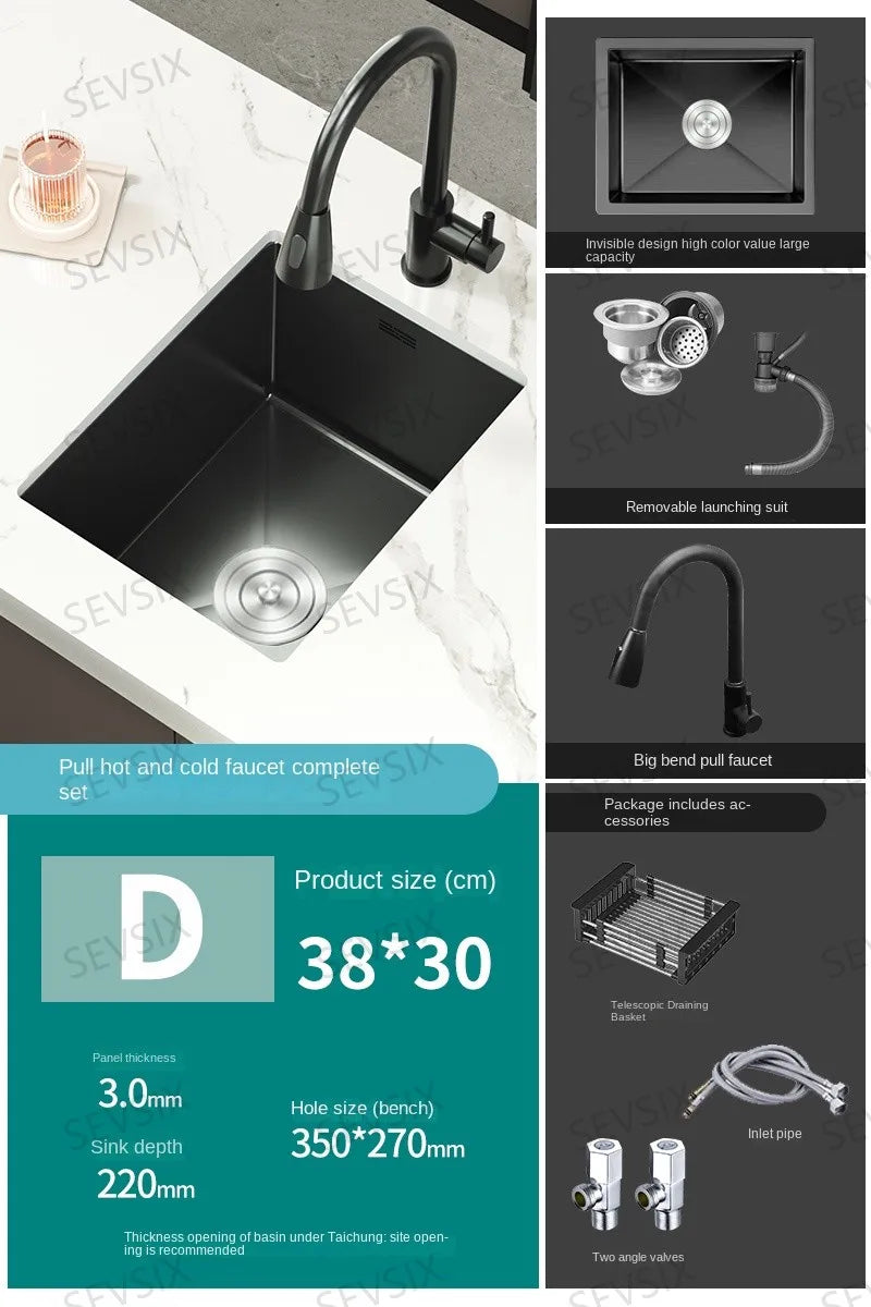 304 stainless steel Kitchen handmade small sink, single sink, vegetable washing basin, under counter, island counter, water bar - Daisan Mart