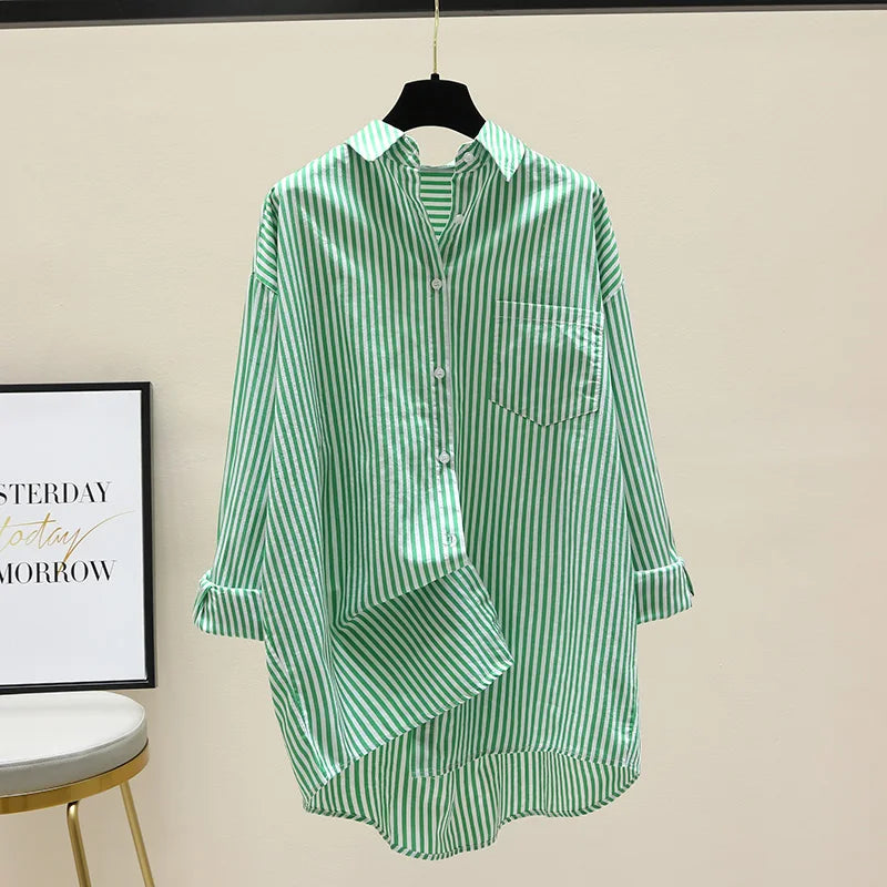 Striped Shirt Women Shirts Summer Autumn Fashion Female Office Lady Loose Blouse Long Sleeve Sun Protection Tops Casual Shirts