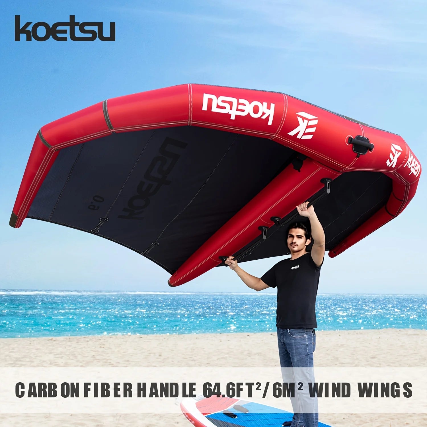 Windsurfing inflatable wing, 6 square meters of wind wing and hydrofoil board, suitable for water sports, kitesurfing, surfing