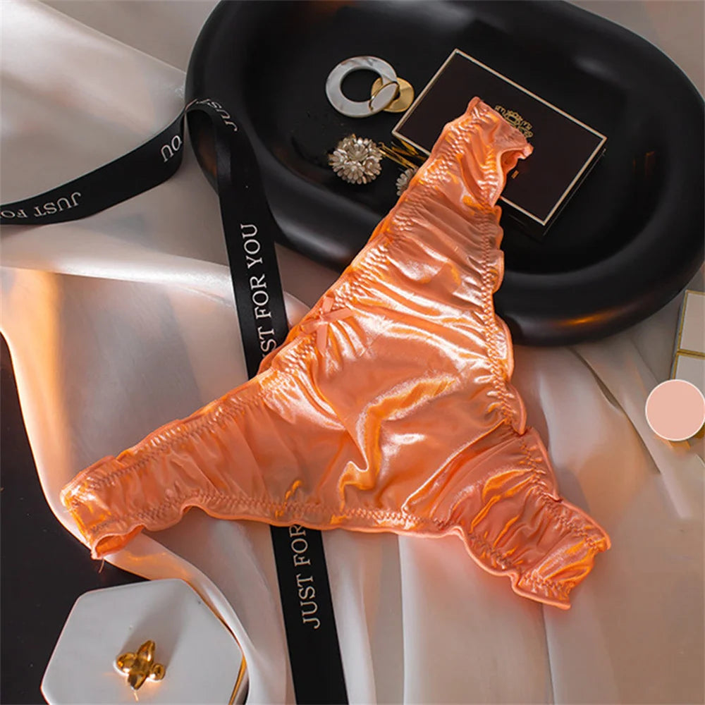 Sexy Elastic Silk Lace Panties Bow Ruffle Big Size Women