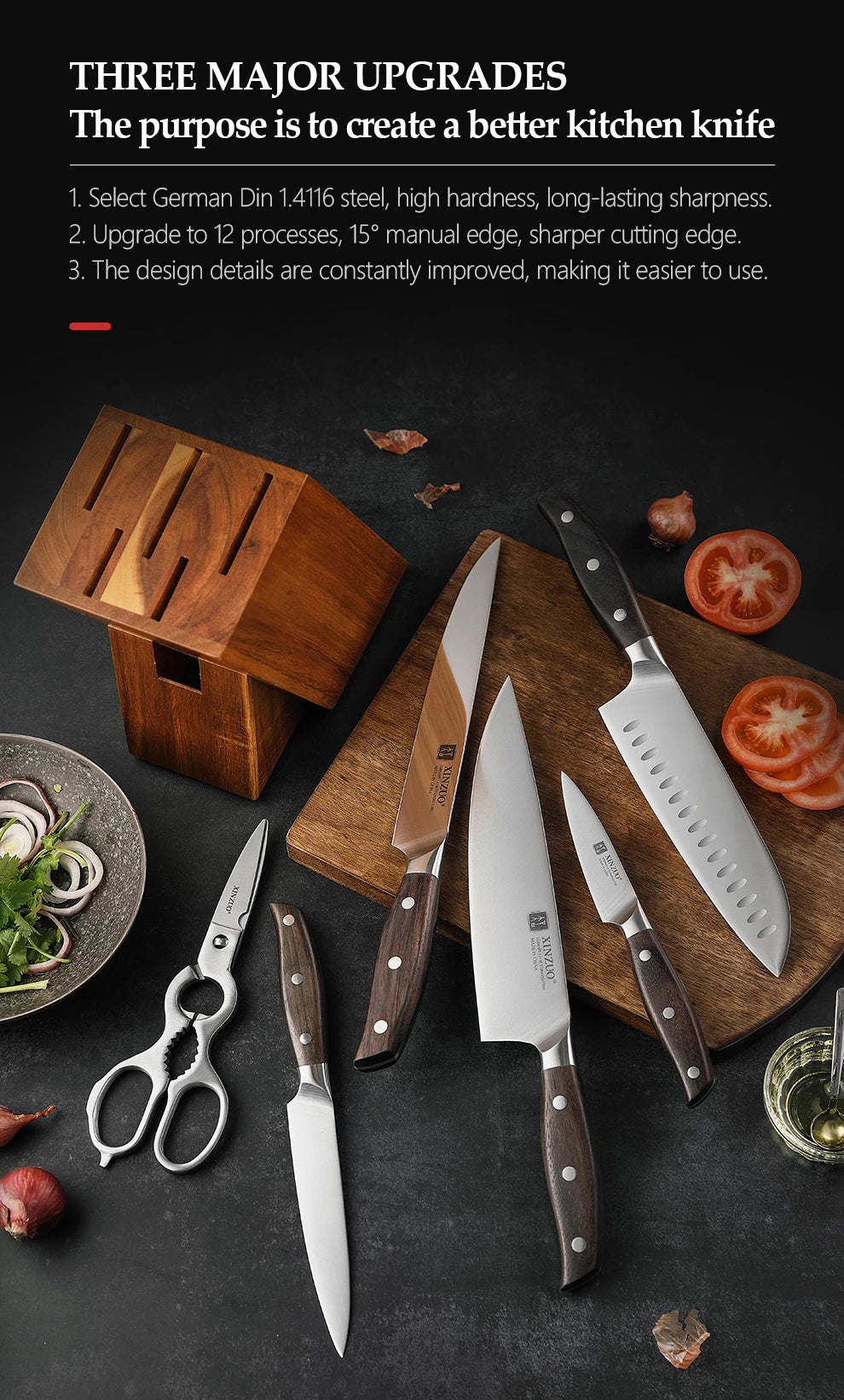 XINZUO 7-Piece Kitchen Knife Set Made of High-Quality German Steel