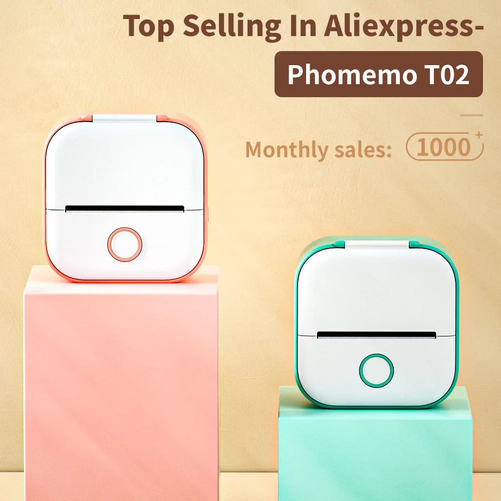 Phomemo Portable Mini Thermal Printer T02 Mini Pocket Label Printer DIY Self-adhesive Sticker Label Machine Various Label Paper - Daisan Mart