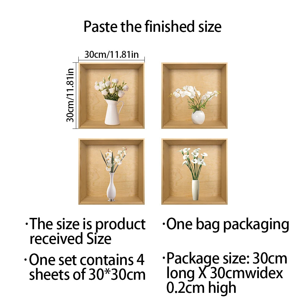 4pcs/set Simulated Plant Potted Plants Cabinet Decoration Wall Stickers Peel &amp; Stick Waterproof PVC Frameless Wall Art Mural