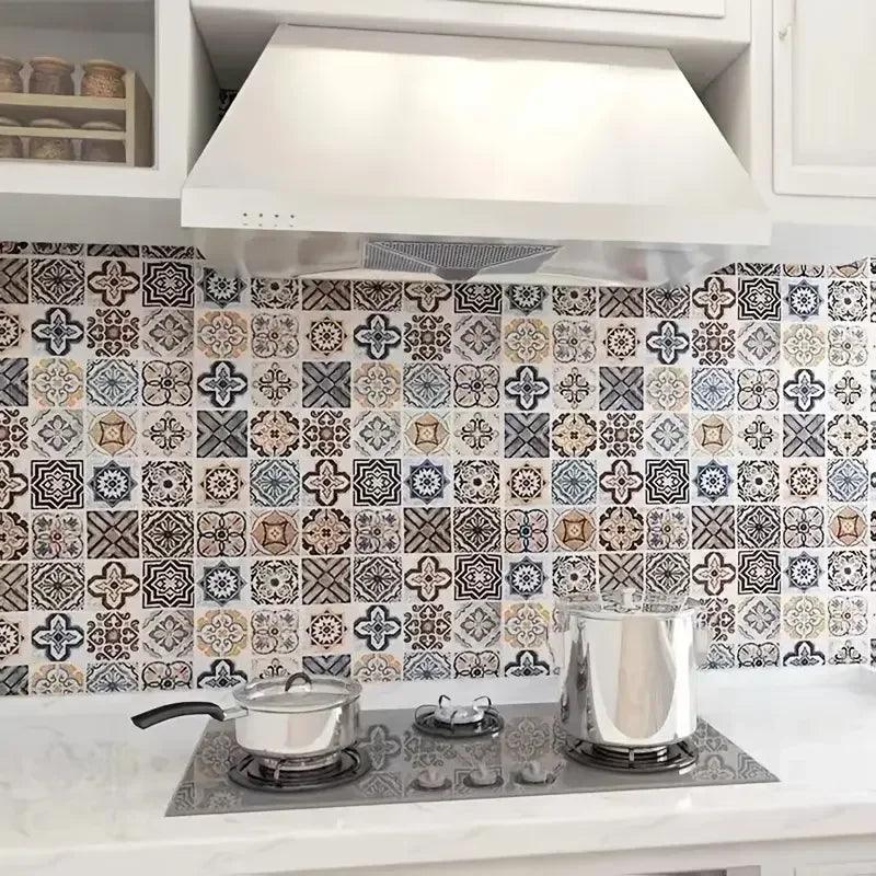 Tile 3D European style Oil Proof  Waterproof Kitchen Wallpaper Home Decor  Wall Self Adhesive PVC Wallpaper Kitchen Door Sticker