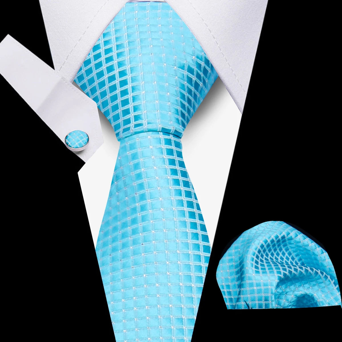 高品質絲質領帶套裝，含圍巾及袖扣