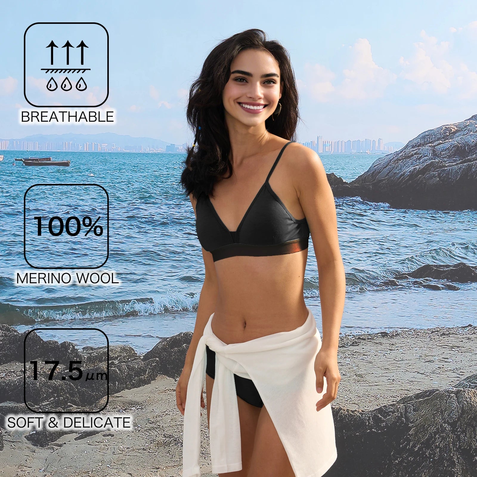 Outdoor Women's Merino Wool Small Bust Removable Breast Pad Bra Adjustable - Daisan Mart