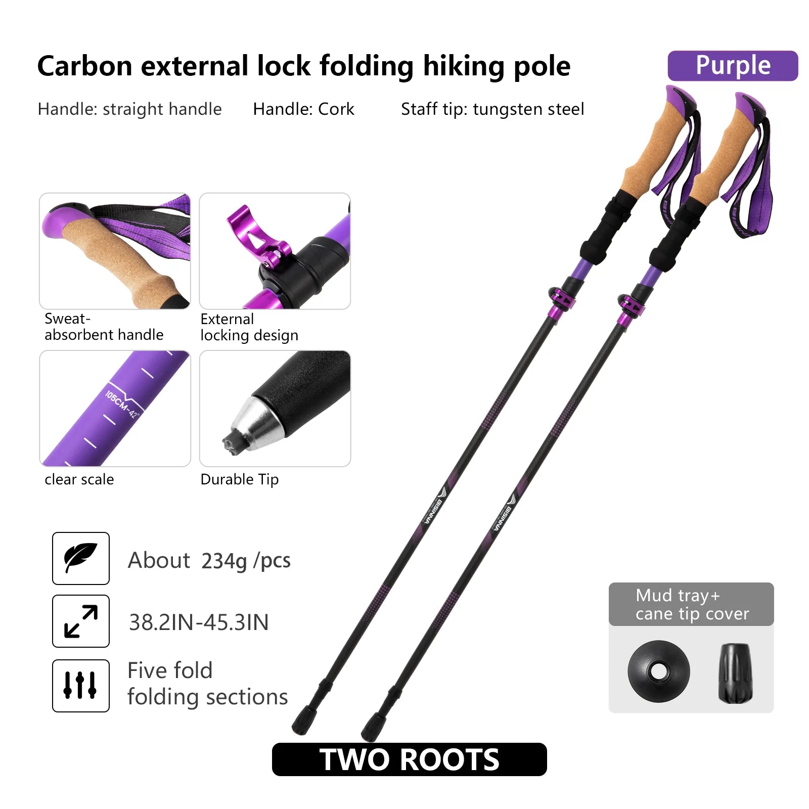 BISINNA Ultra Light 5-Section Folding Carbon Trekking Pole
