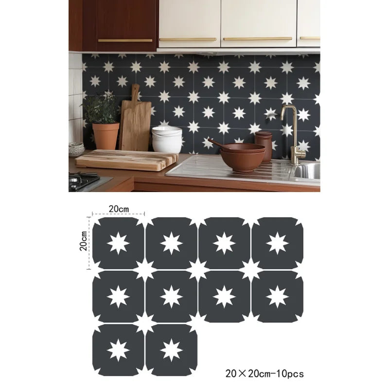 Tile Stickers for Home Decor, 3 color Star Vinyl Decals, Self Adhesive Decal, Kitchen Backsplash, Modern Midcentury Style