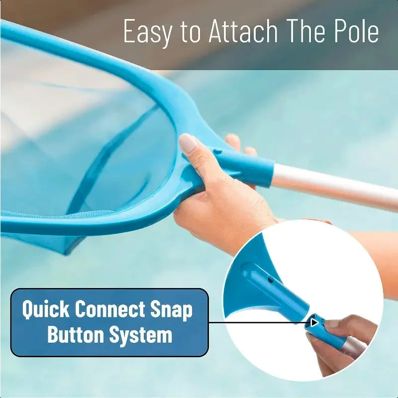Metal Pole Pool Leaf Skimmer Net - Durable Rake for Fine Debris in Inground/Above Ground Pools, Spas, Hot Tubs