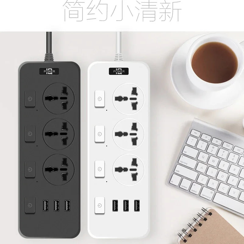 US UK EU Multi-function Power Plug-in Board 2m Extension Cable with USB Power Strip Household High-power Multi-plug Socket