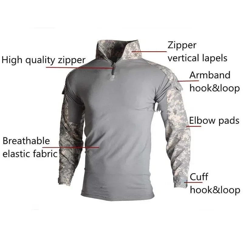 Men's Tear Resistant Cotton Camo Long Sleeve Tactical Shirt