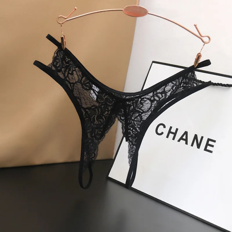 Women's Panties Opening Crotch Transparent G-strings Thongs Sexy Lingeries Low Waist Bowknot Underwear Ladies Womens Lace Pantys