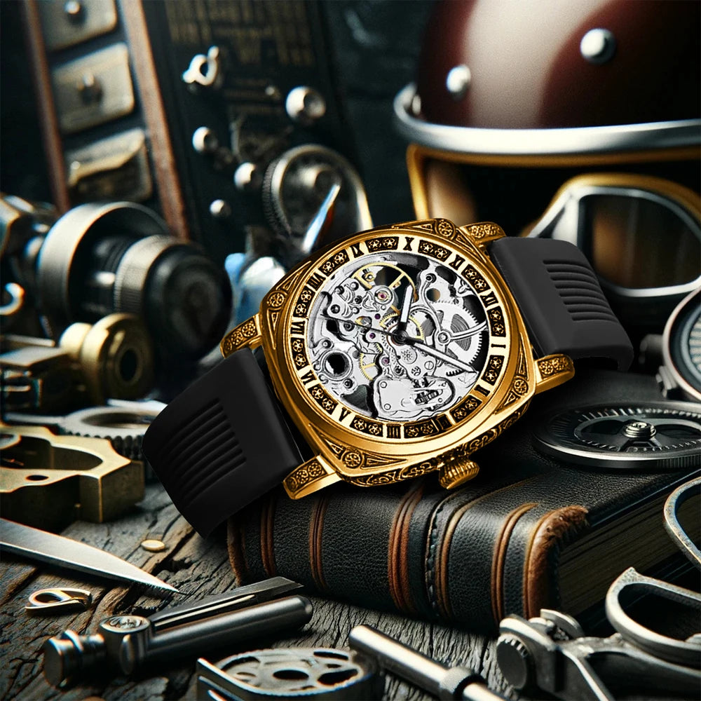 Đồng hồ cơ nam điêu khắc tự động sang trọng