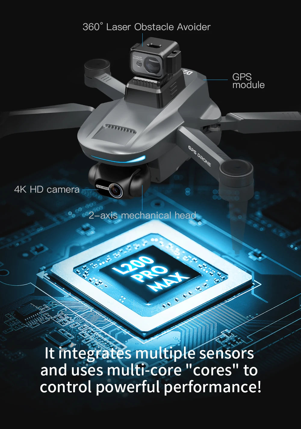 L200 Pro Max 5000M GPS Drone 8K Professional HD Camera FPV Dron 2-Axis Gimbal Foldable Obstacle Avoidance RC Quadcopter VS L600