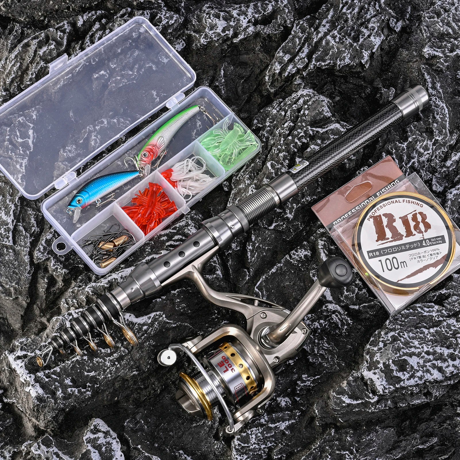 Bộ Cần Câu Cá Rút Gọn 2 Cây & Máy Carbon Đa Năng