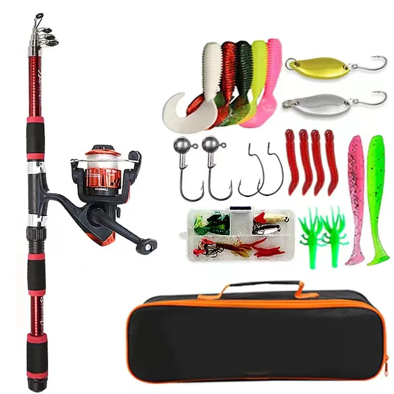 Travel Fishing Set: Telescopic Rod &amp; Reel, Lures