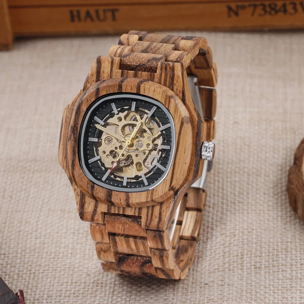 Đồng Hồ Cơ Học Gỗ Sang Trọng Thời Trang Nam Nữ