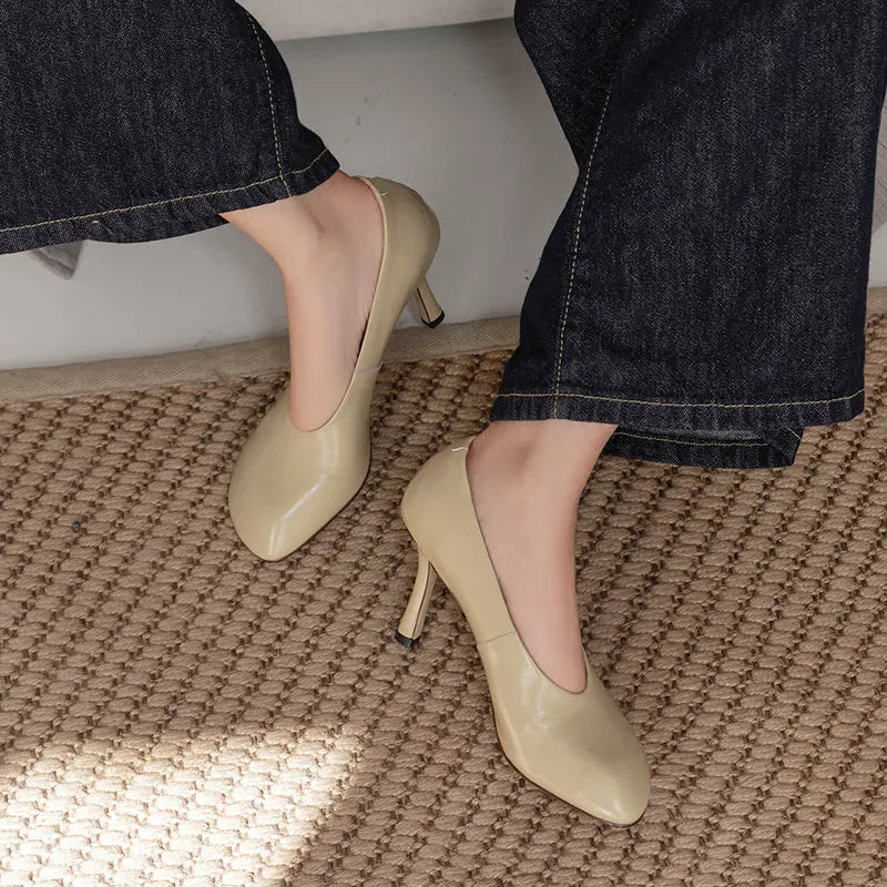 Giày Cao Gót Nữ Phong Cách Retro Pháp Da Thủ Công