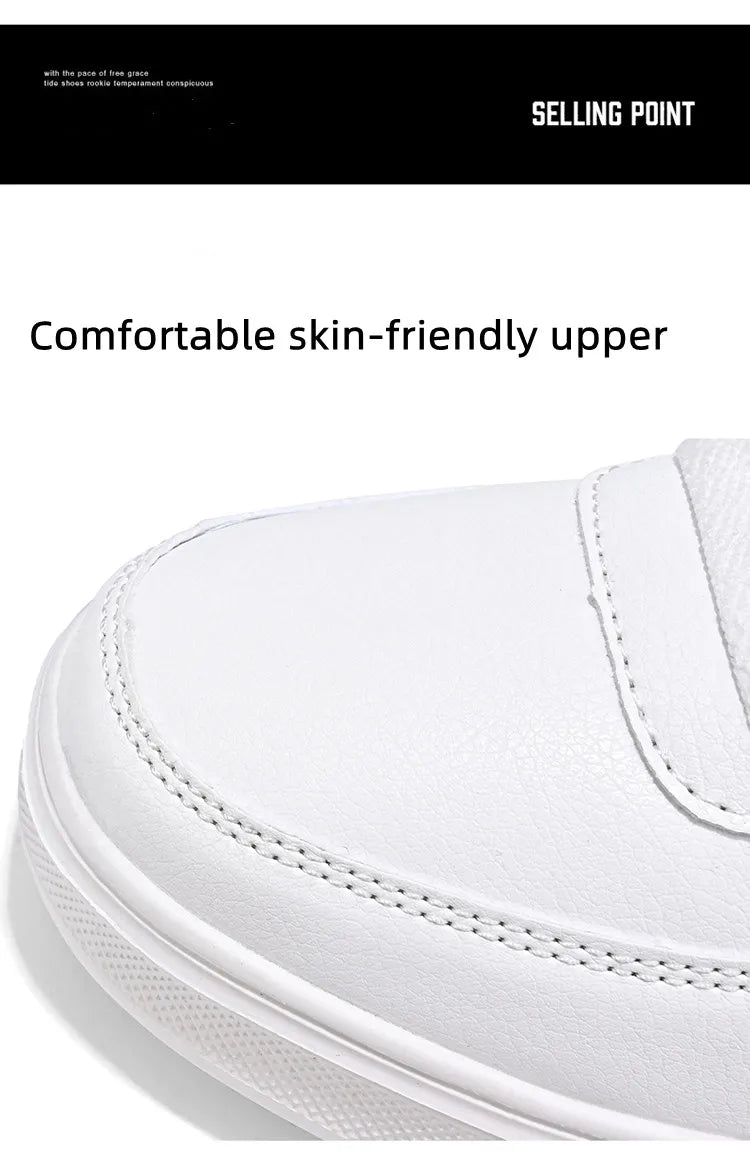 Classic White Sneakers for Men and Women, Comfortable Leather, Large Size