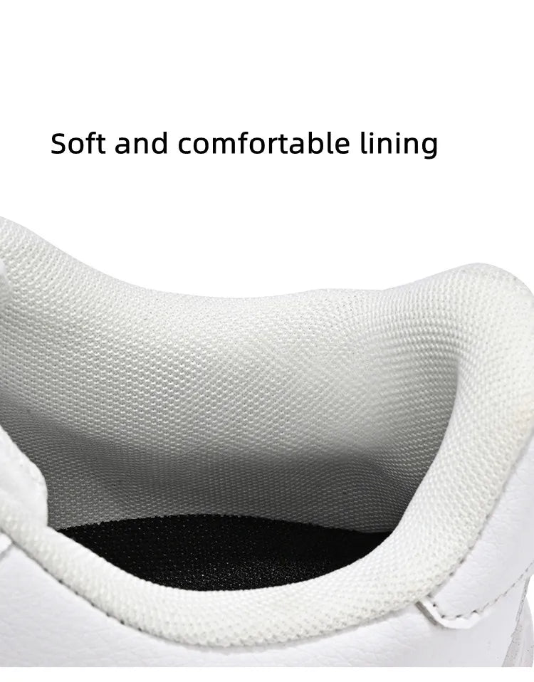 Classic White Sneakers for Men and Women, Comfortable Leather, Large Size