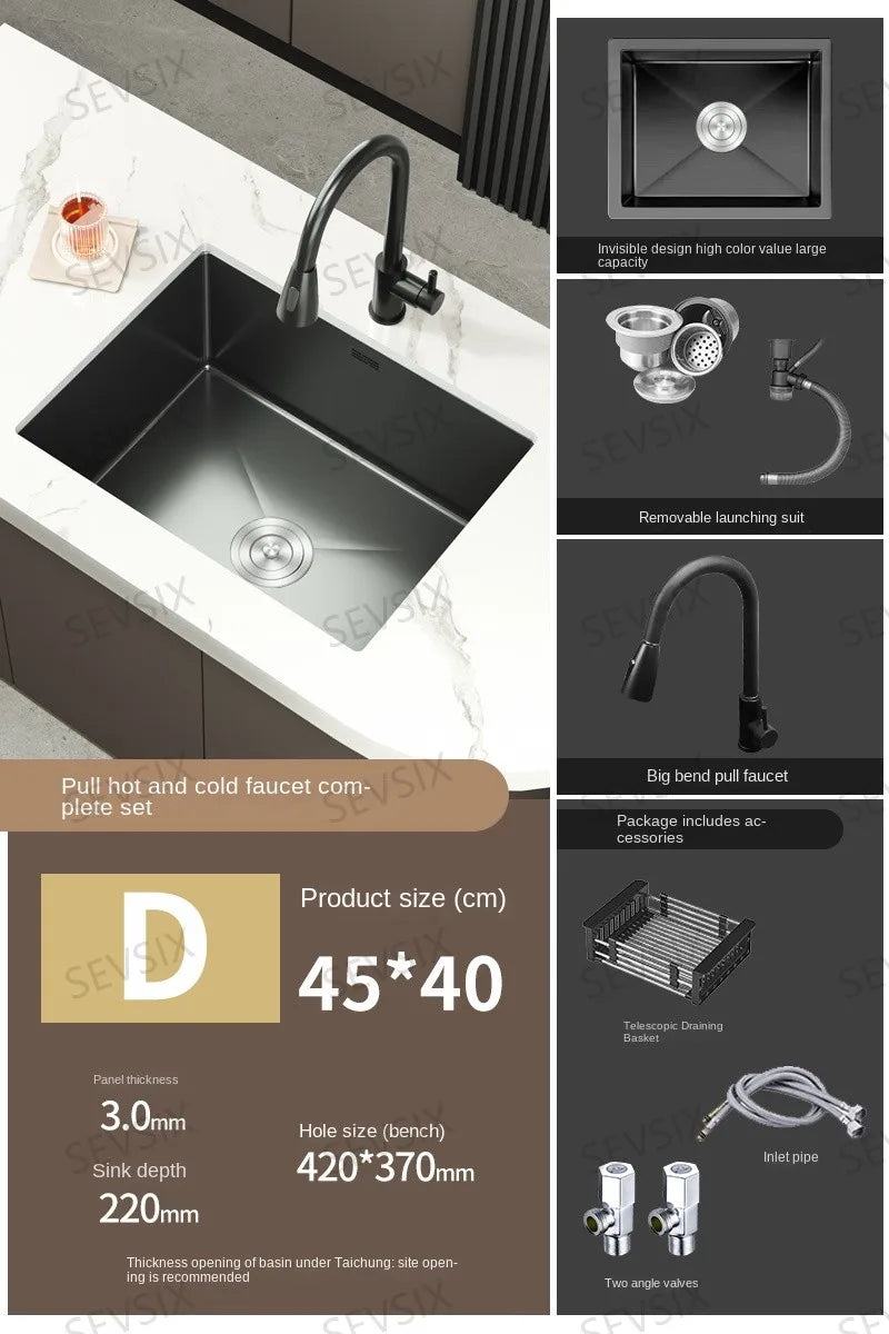 304 stainless steel Kitchen handmade small sink, single sink, vegetable washing basin, under counter, island counter, water bar - Daisan Mart