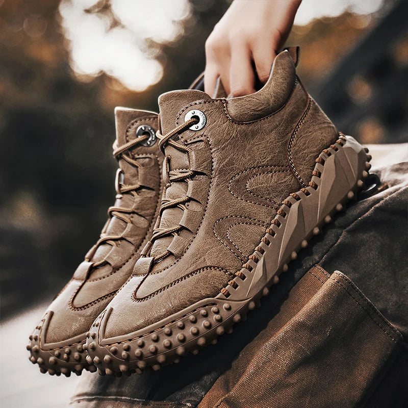 Men's Vintage Handmade Leather High-Top Lace-Up Retro Shoes