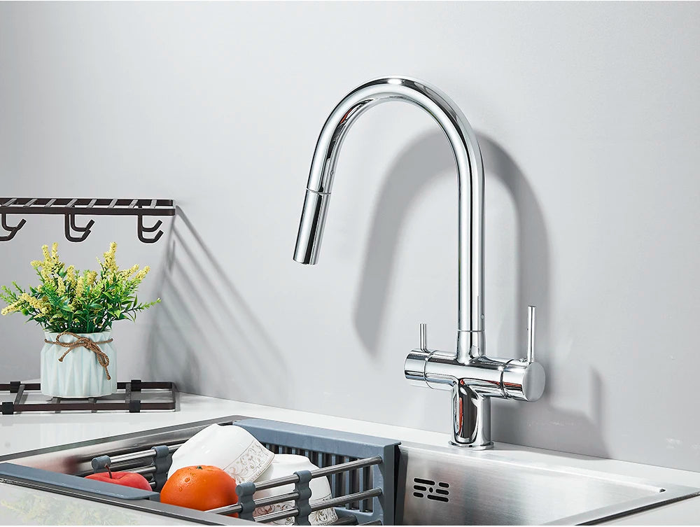 High-end Gold-Plated Kitchen Faucet with 2 Swivel Heads