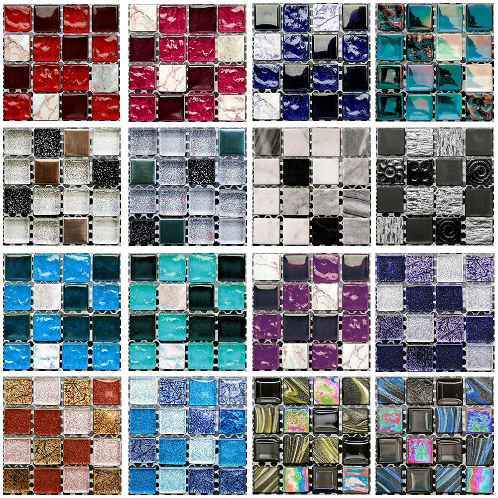 10pcs Flat Mosaic Style Tiles Sticker Kitchen Bathroom Waterproof &amp; Oilproof Art Wall Sticker Peel &amp; Stick Surface Glossy Film