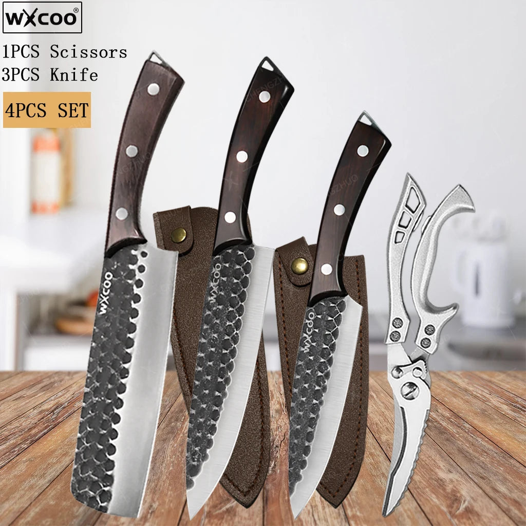 2-Sided Moisture-Proof Wooden Cutting Board + Stainless Steel Kitchen Knives and Cutlery