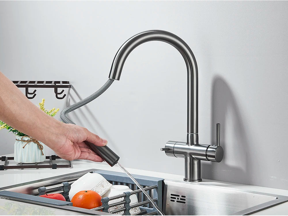 High-end Gold-Plated Kitchen Faucet with 2 Swivel Heads