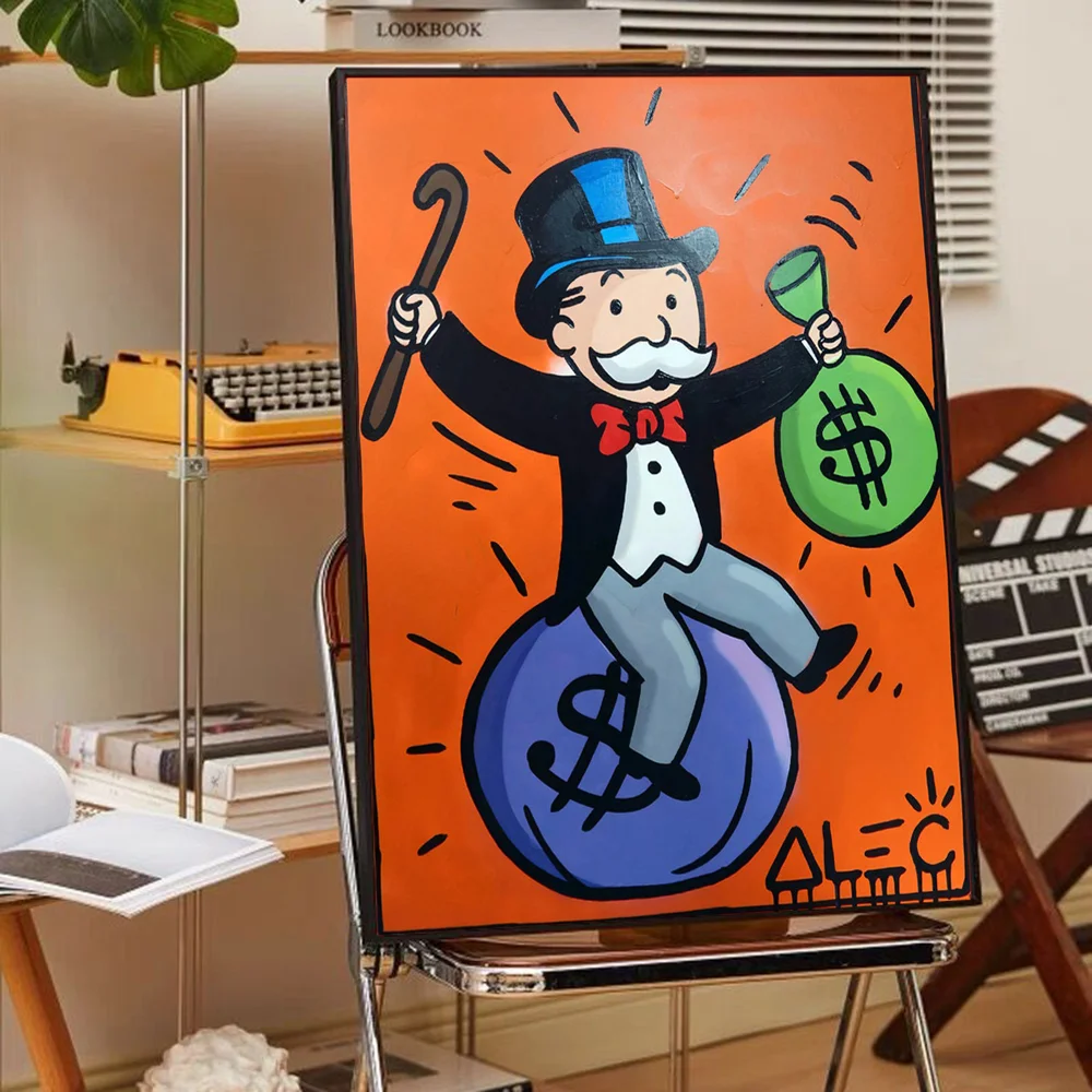 Alec Monopoly Graffiti Art Money Good Quality Prints and Posters Waterproof Paper Sticker Coffee House Bar Posters Wall Stickers