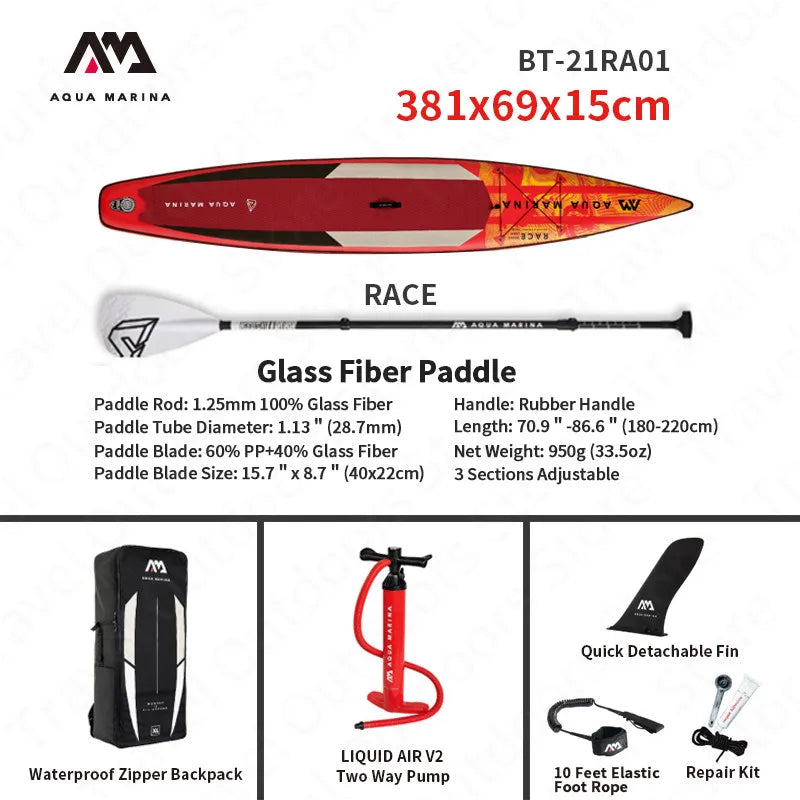 AQUA MARINA New RACE SUP Competition Surfboard 3.8m/4.2m Water Sports Pointed Design Fast Surfing Inflatable Surfboard 2 Size