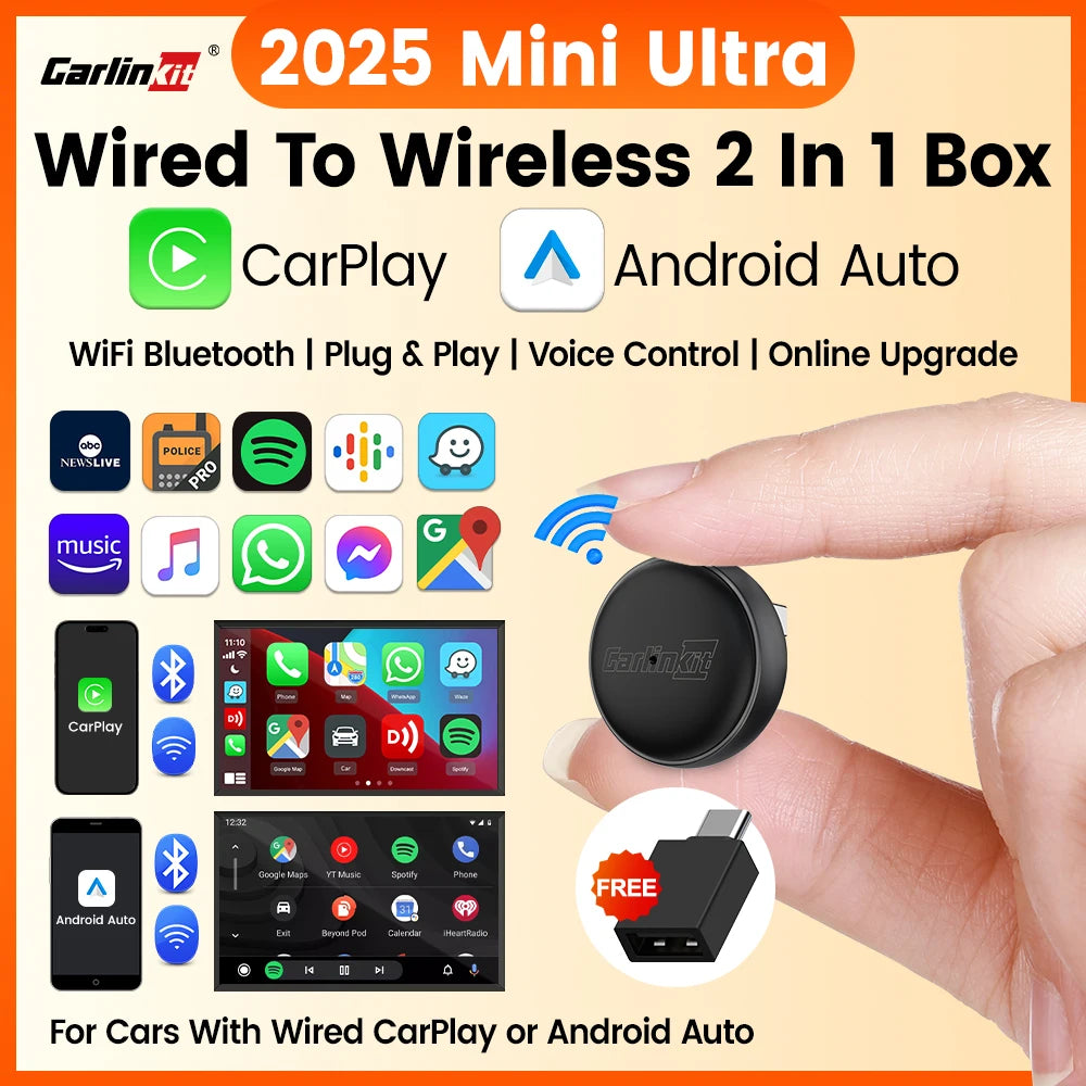New CarlinKit 5.0 Mini Ultra3 Wireless Android Auto CarPlay 2-In-1 Wireless Adapter WIFI BLE Auto Connect Smart Mini Box For Car - Daisan Mart