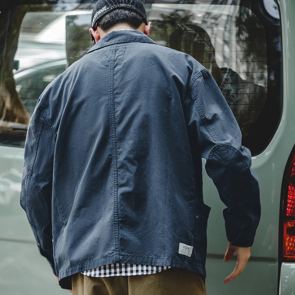 Maden Navy Men's Jacket Multi-Pocket Comfortable Spring Autumn