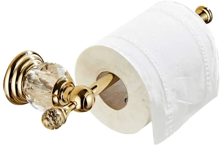 Crystal Toilet Paper Holder, Gold Toilet Roll Holder Modern Bathroom Accessories Zinc Alloy Tissue Hanger Wall Mounted