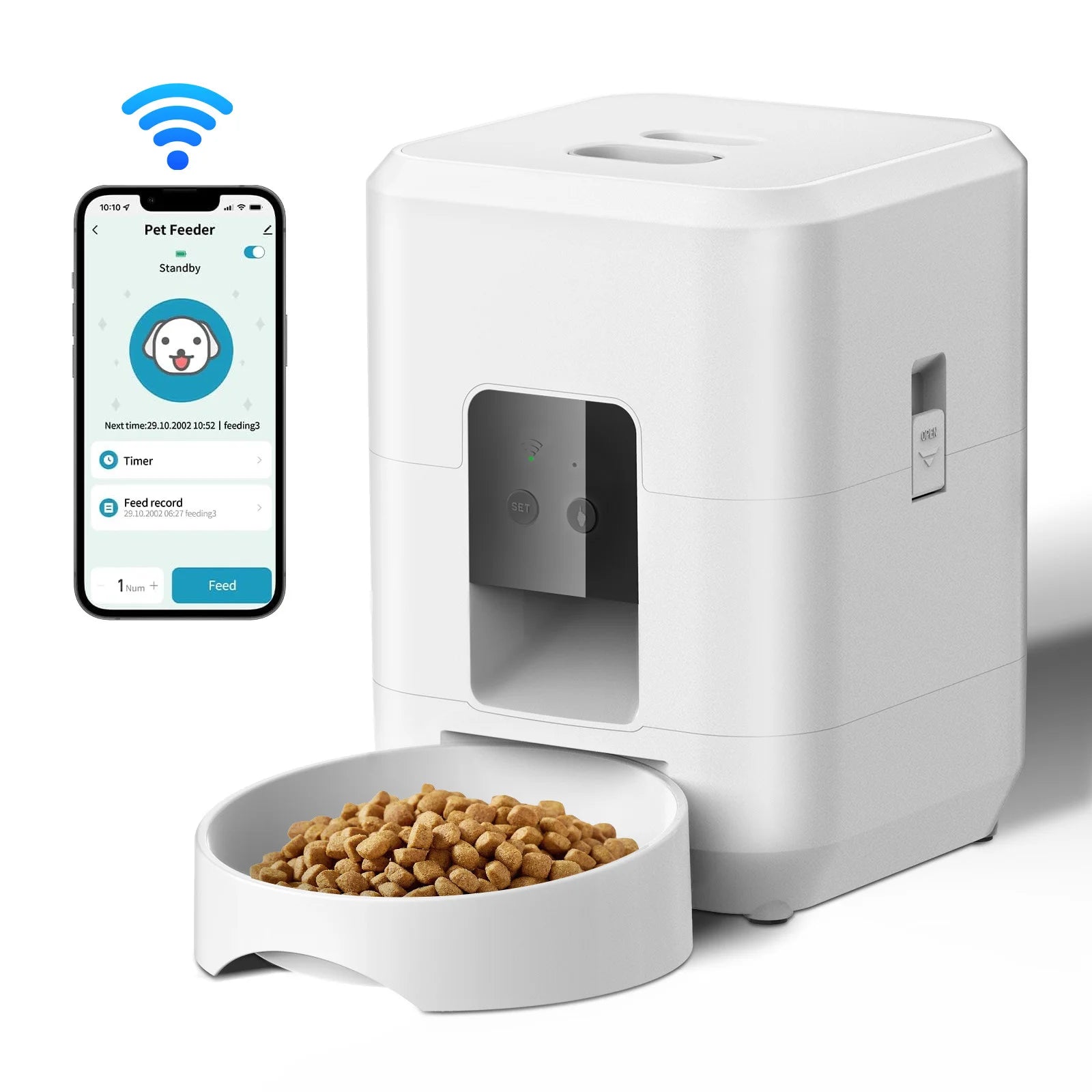 2L Automatic Pet Feeder for Cats with WiFi Smart Control Smartphone App Timed Quantitative Feeding Remote Feeding Cat Feeder