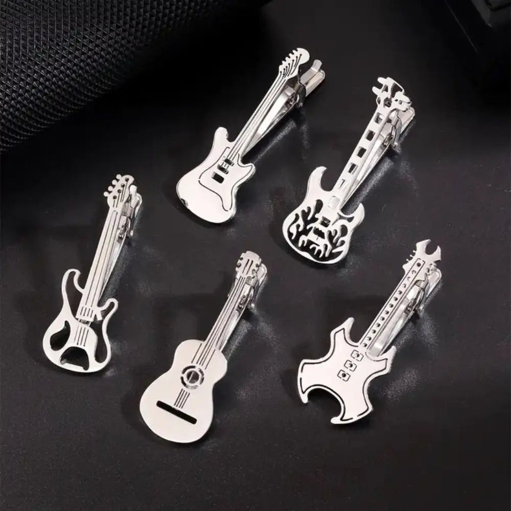 Punk Style Titanium Guitar Musical Note Tie Clip