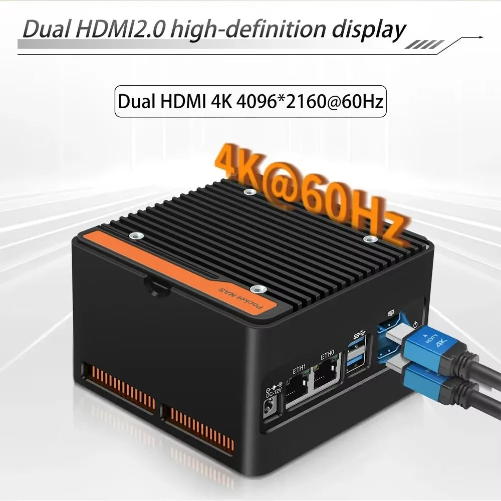 Hot 4 x NVMe Mini NAS Server 4 Bay NAS N100 i3 N305 Pocket PC with Dual LAN,Dual HDMI 2.0,USB3.2 Gen2,Support BT5.4/WiFi6/WiFi7