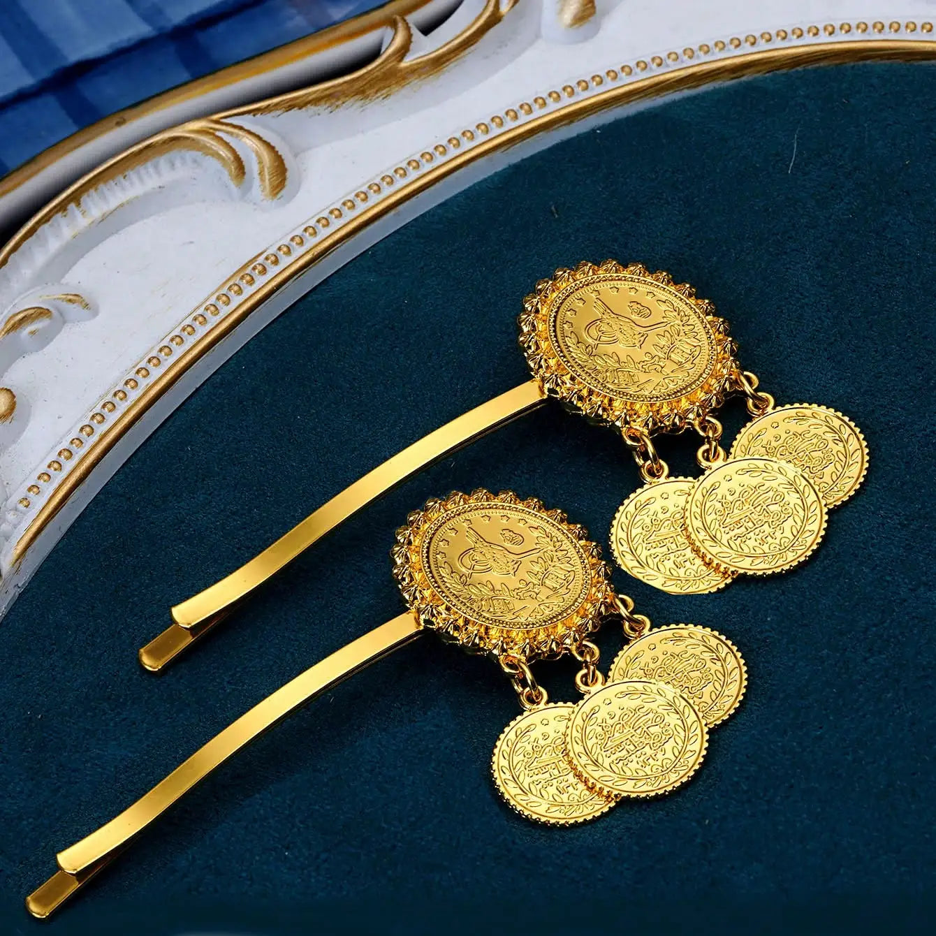 Kẹp Tóc Mạ Vàng Đồng Xu Thổ Nhĩ Kỳ Dành Cho Cô Dâu