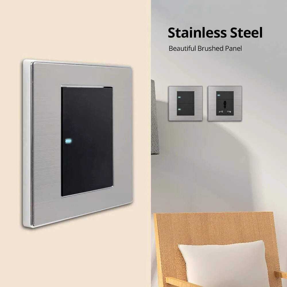 Công tắc đèn âm tường 2 chiều, thép không gỉ, LED.