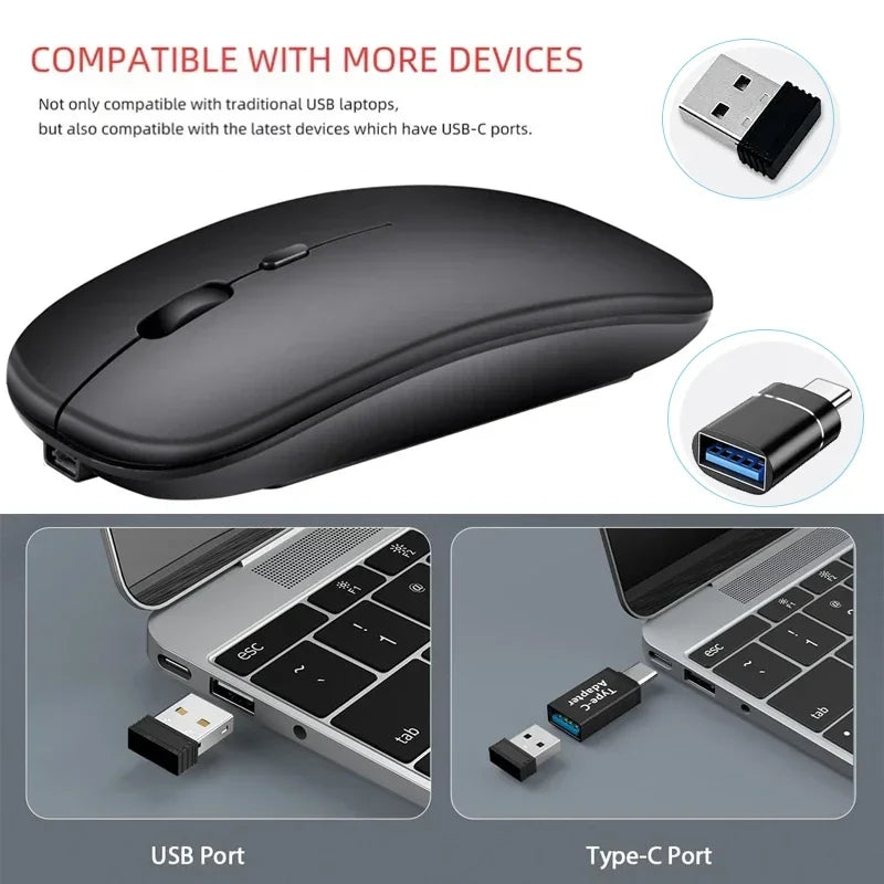 Wireless Mouse Bluetooth-Compatible Gaming Mouse (Dual Mode:BT+2.4Ghz) Ergonomic Rechargeable Mice for PC/Laptop/Macbook ﻿