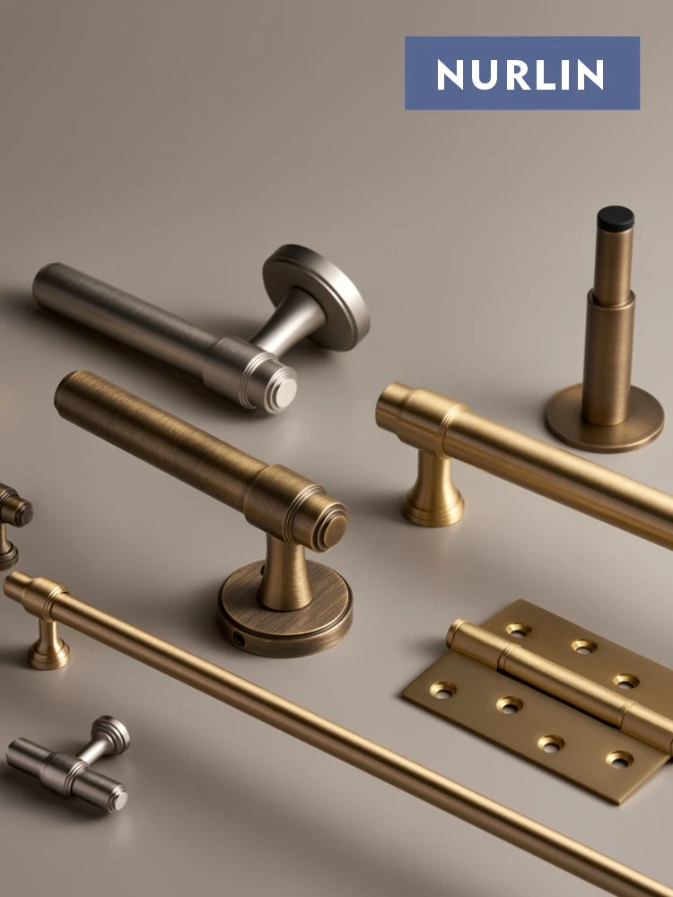 Nurlin Solid Brass French Style Luxury kitchen Cabinet Knobs Wardrobe Drawer Doors Handle Tbar