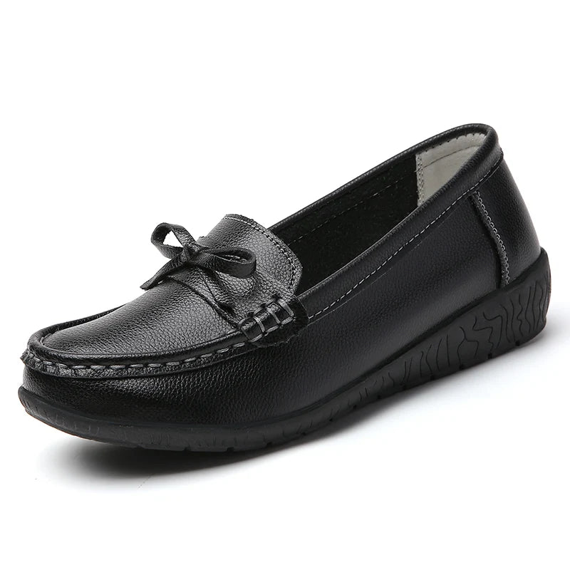 Women's Genuine Leather Loafers - Fashionable, comfortable wedge sole