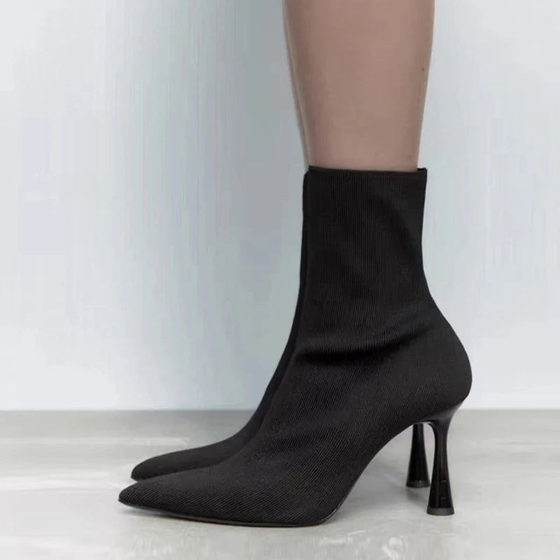 Liyke Black Women's High-top Pointed Toe Party Boots 40