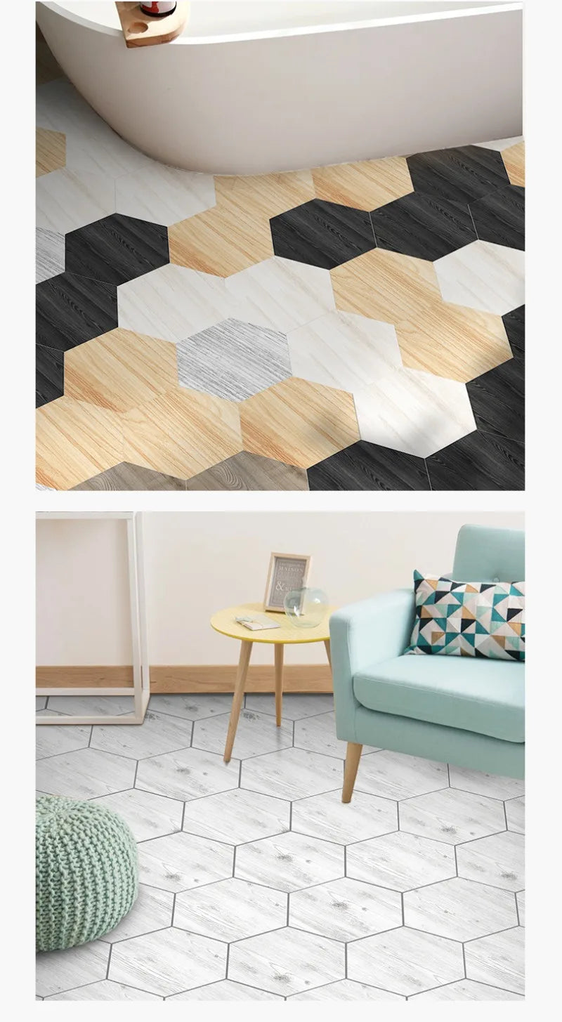 22PCS Self-adhesive Moroccan Style Hexagonal Diagonal Floor Stickers Non-slip Waterproof Decals for Kitchen Bathroom Decoration