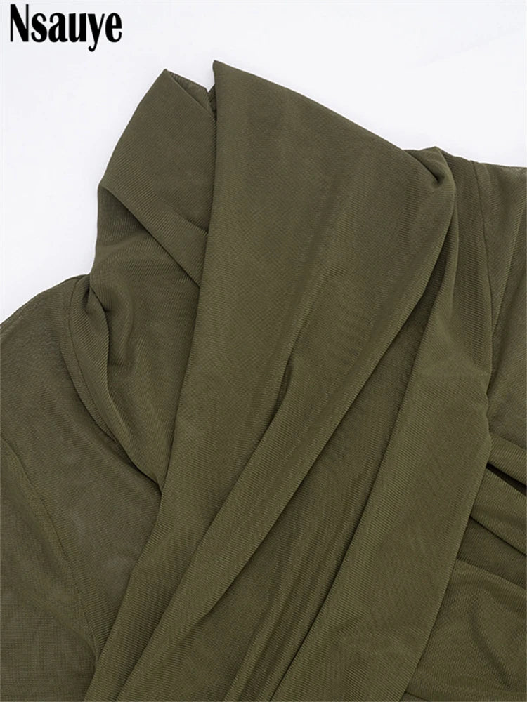 Nsauye Sexy Tights Long Sleeve High Waist Hollow Out Night Club Fashion Women Bodysuit Tops Y2K One Pieces Skinny Rompers 2025