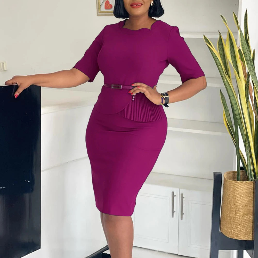 Office Dresses for Ladies 2024 Latest Summer Simple Elegant Half Sleeve Formal Church Dress Women Knee Length Pencil Peplum Dres - Daisan Mart