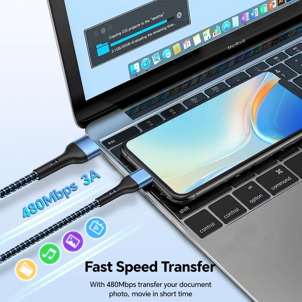 3A USB Fast Charging Cable For iPhone/iPad 1m/2m/3m