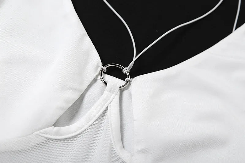 Goth Dark Cyber ​​Y2K Techwear Mall Gothic Hollow Out Straps Skinny Bodysuits With Long Sleeve Crop Shrug Tops Women 2 Piece Sets