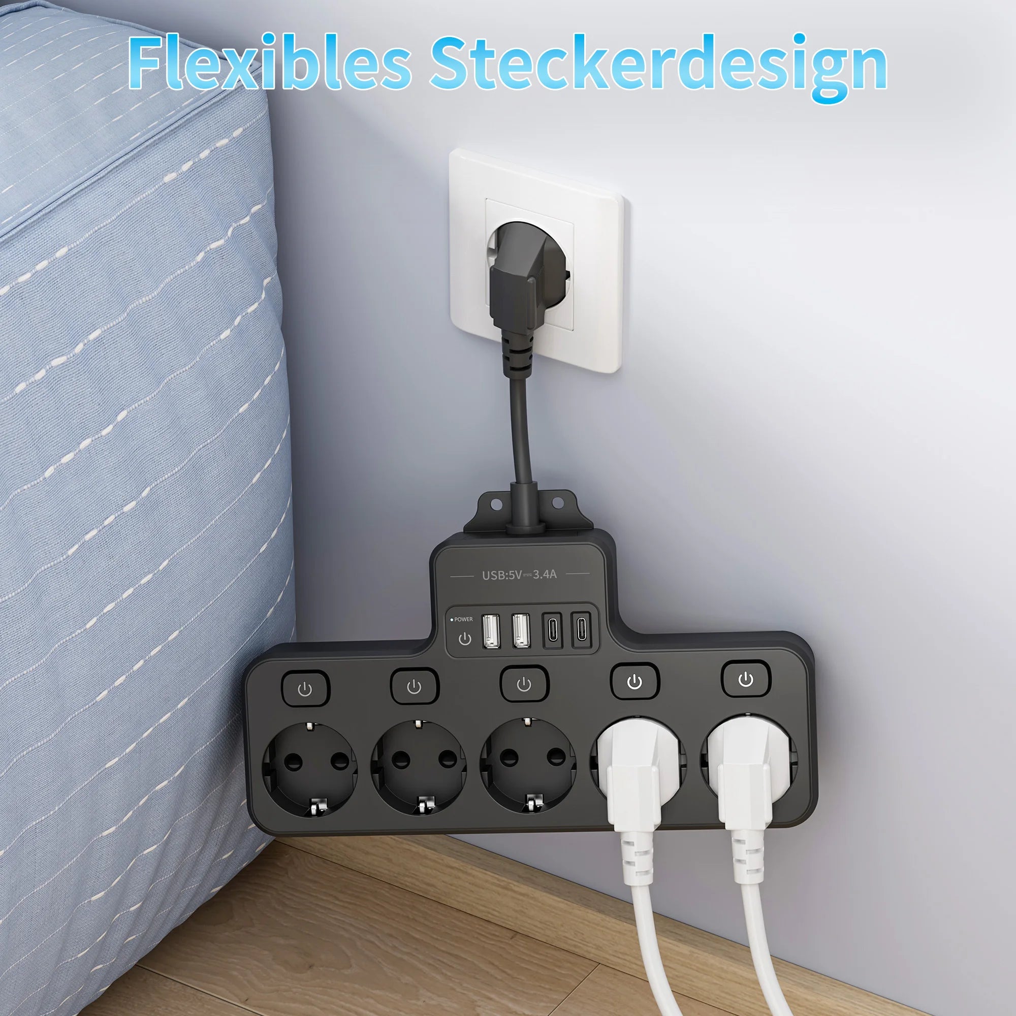 Ổ Điện Đa Năng 9-Trong-1 EU cho Phòng Khách & Bếp